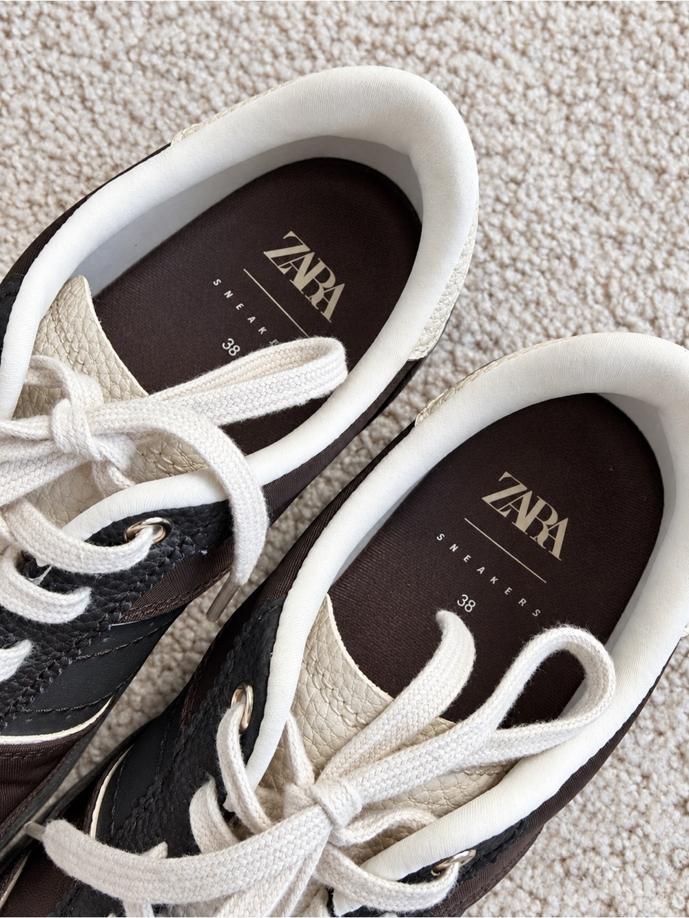 ZARA Brown & Cream Retro Lace up Sneakers